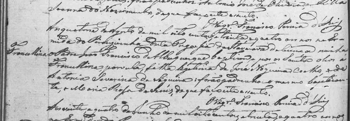 Registro de batismo de Francellina Nogueira. 1834